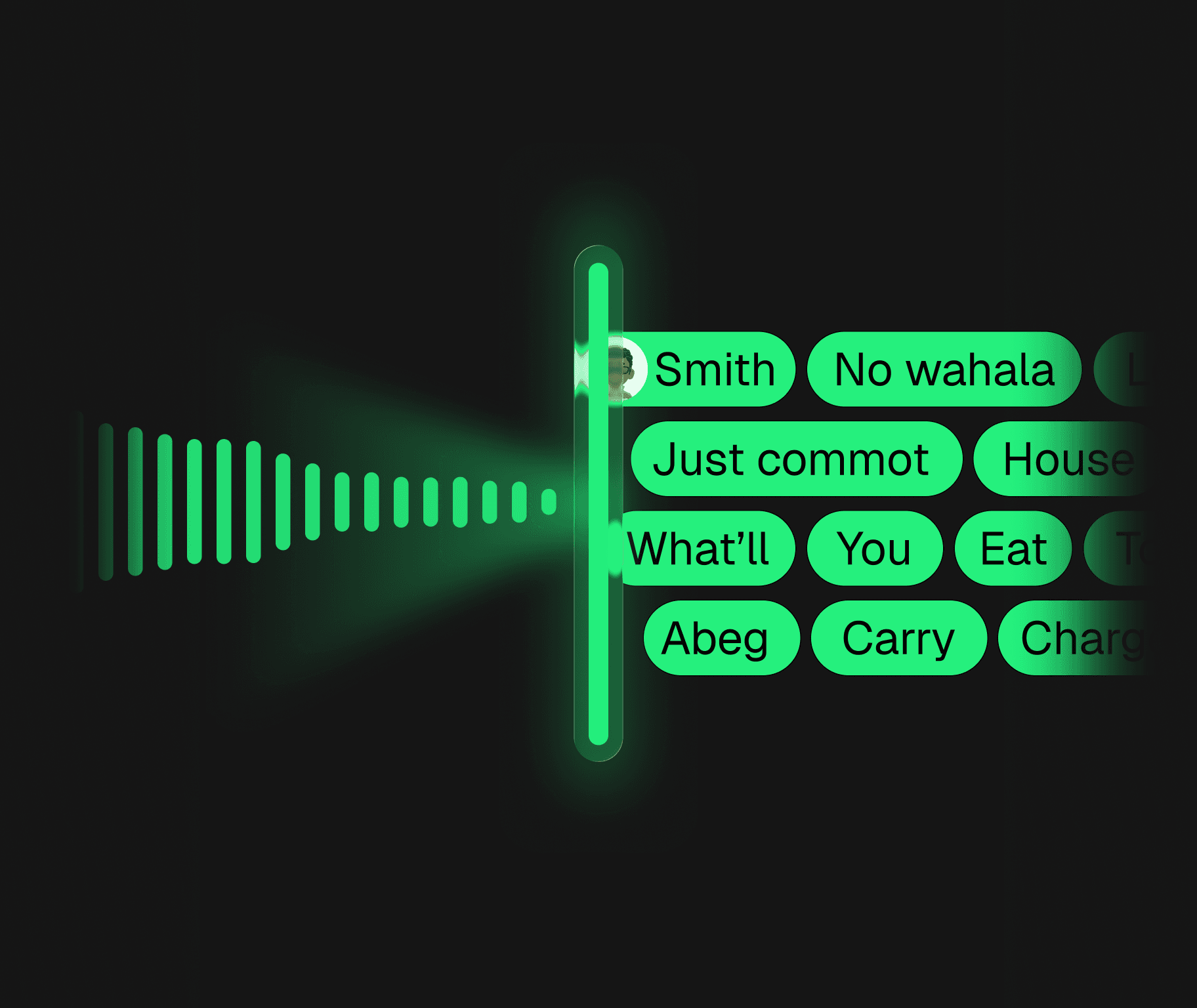 A flat, even waveform above an irregular one, with the distance between them marked